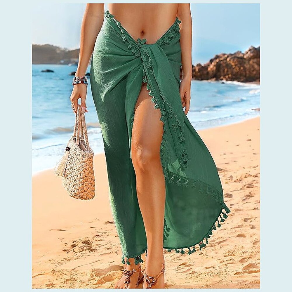 Beach Sarong Pareo Womens Semi-Sheer Swimwear 20-atrovirens-long - Picture 2 of 6
